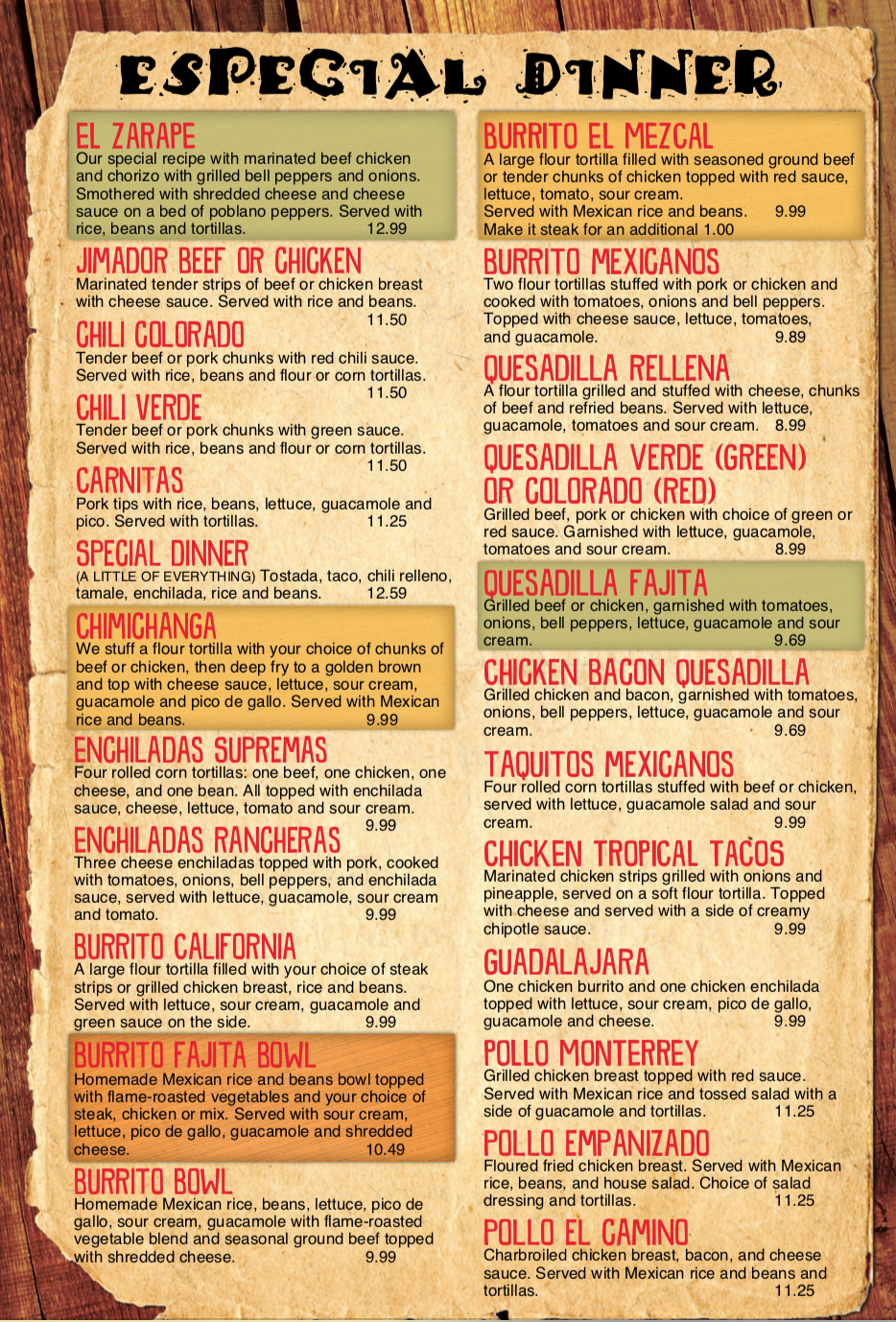 Menu – El Mezcal