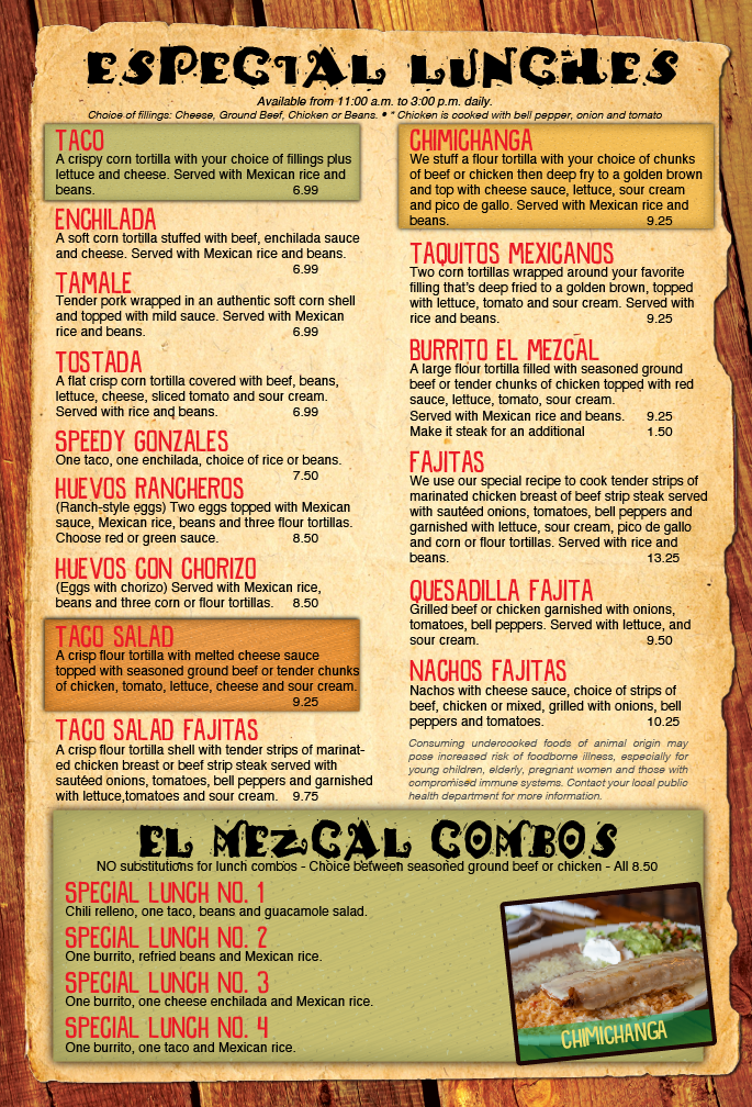 Menu El Mezcal